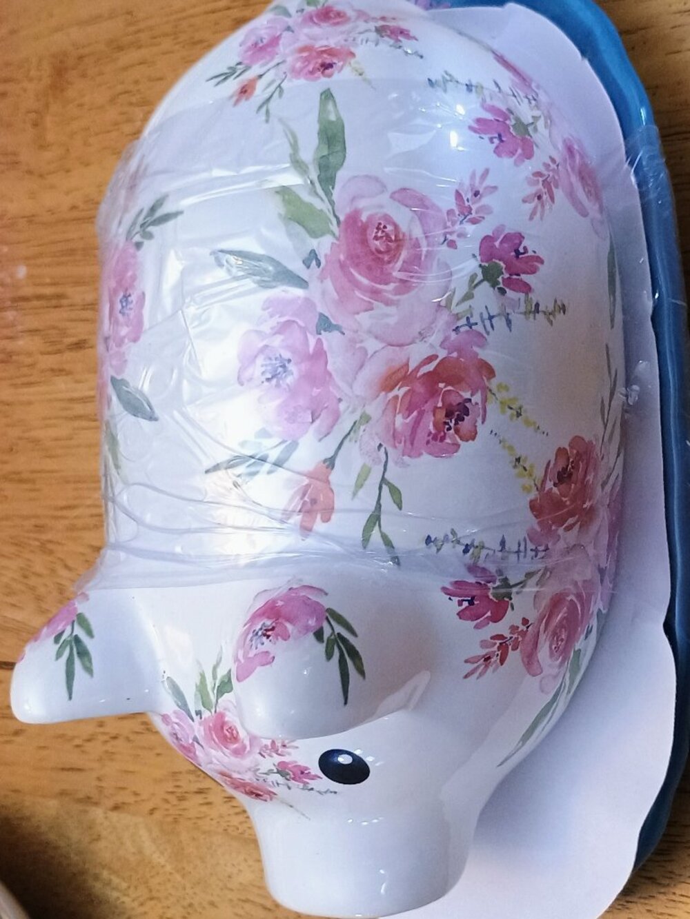 Floral pig butter dish covered